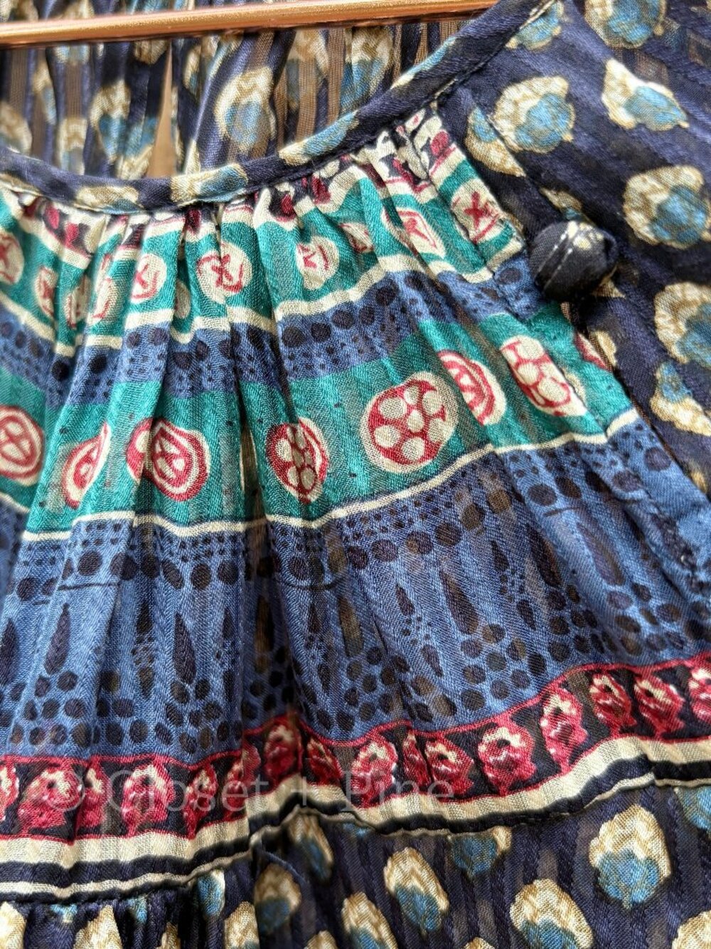 Doen Manzanita Blouse Size Medium 100% Silk Navy Blue Black Top Boho - Picture 9 of 17